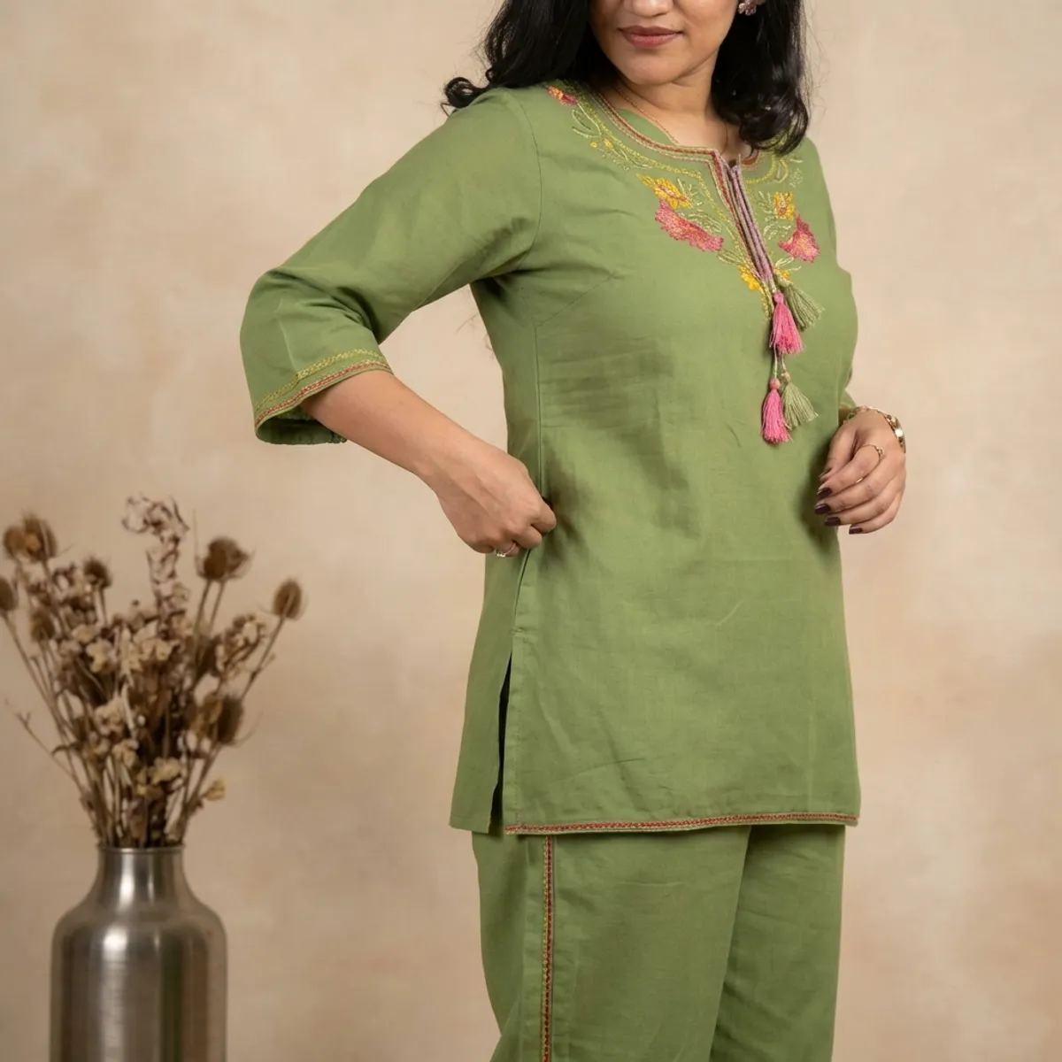 Teal Green Anarkali Kurti with Gold Border
