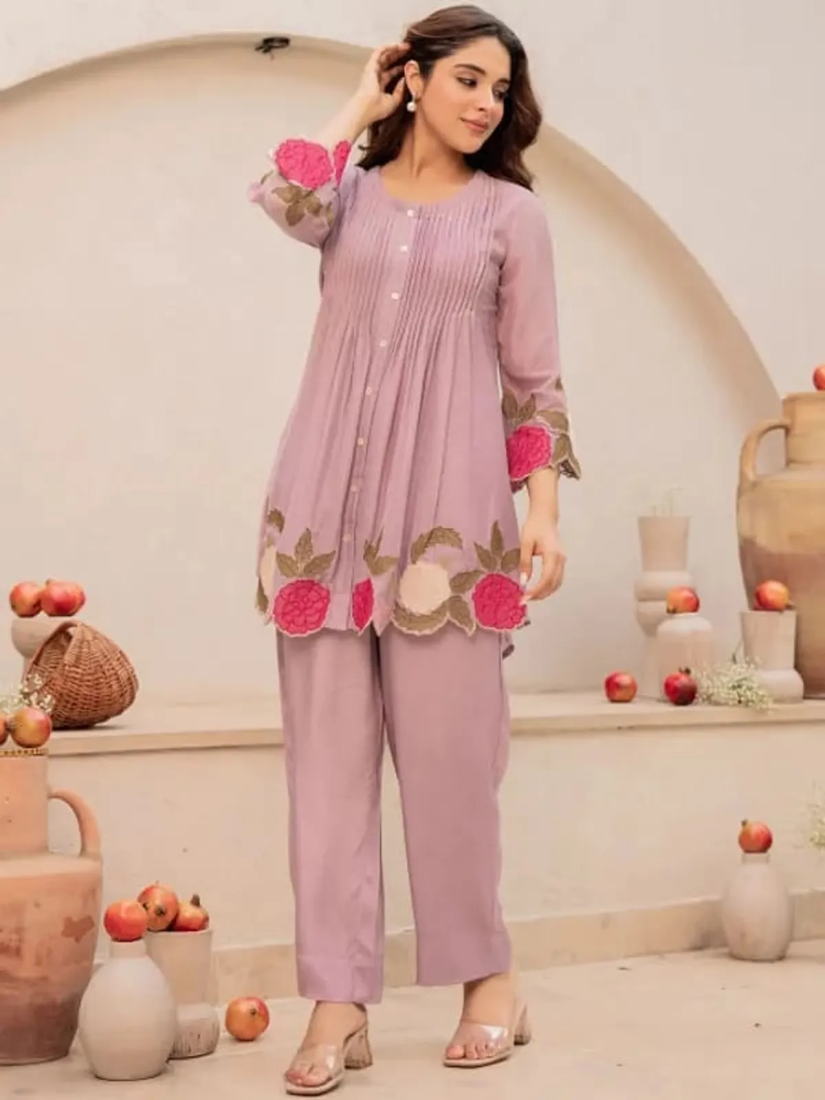 Pink Blue Floral Printed Casual Kurti