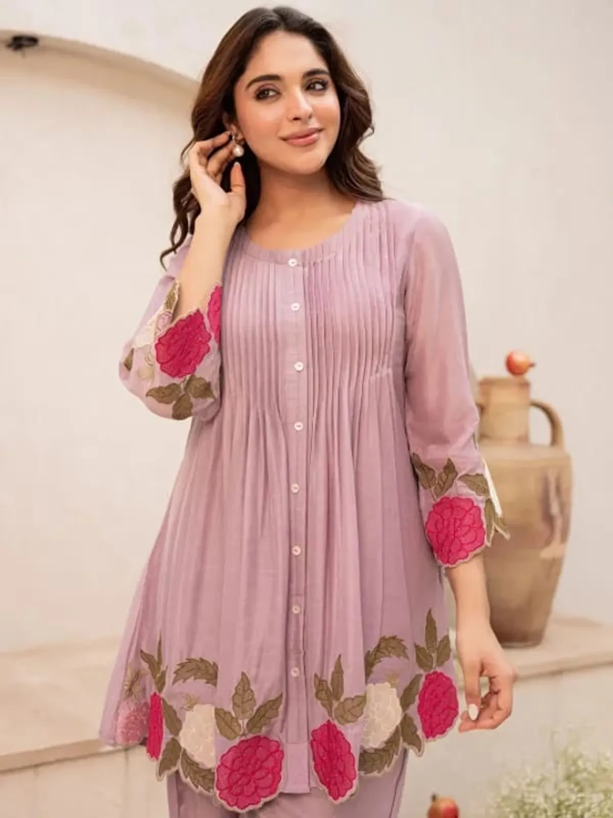 Baby Pink Abstract Printed Kurti