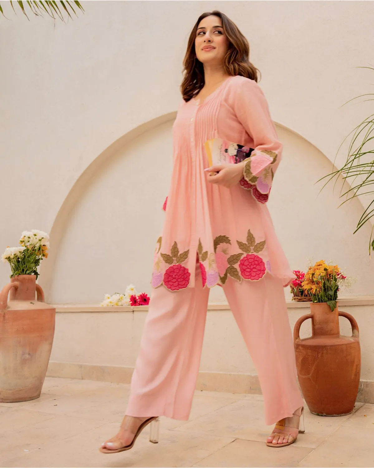 Peach Floral Co-ord Set Kurti