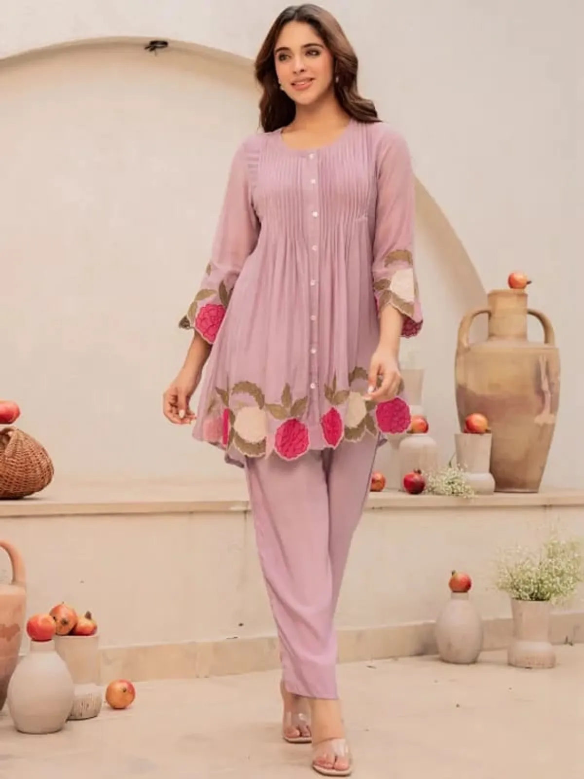 Baby Pink Abstract Printed Kurti