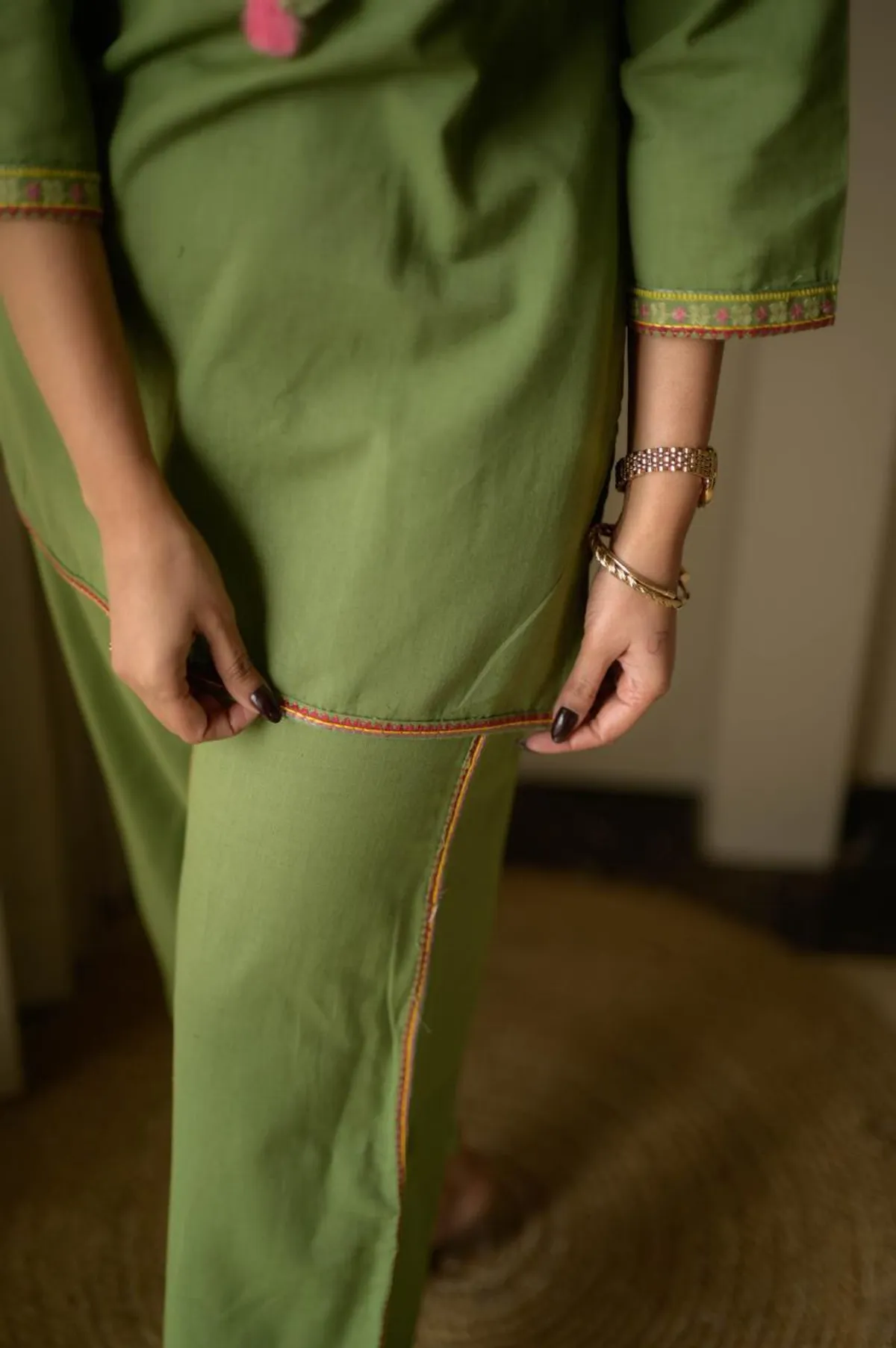 Teal Green Anarkali Kurti with Gold Border