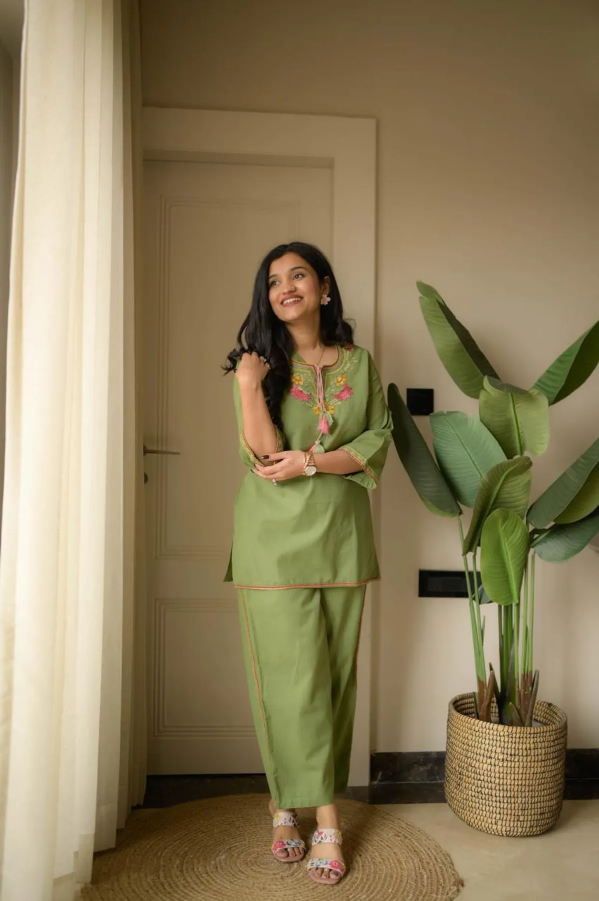 Teal Green Anarkali Kurti with Gold Border