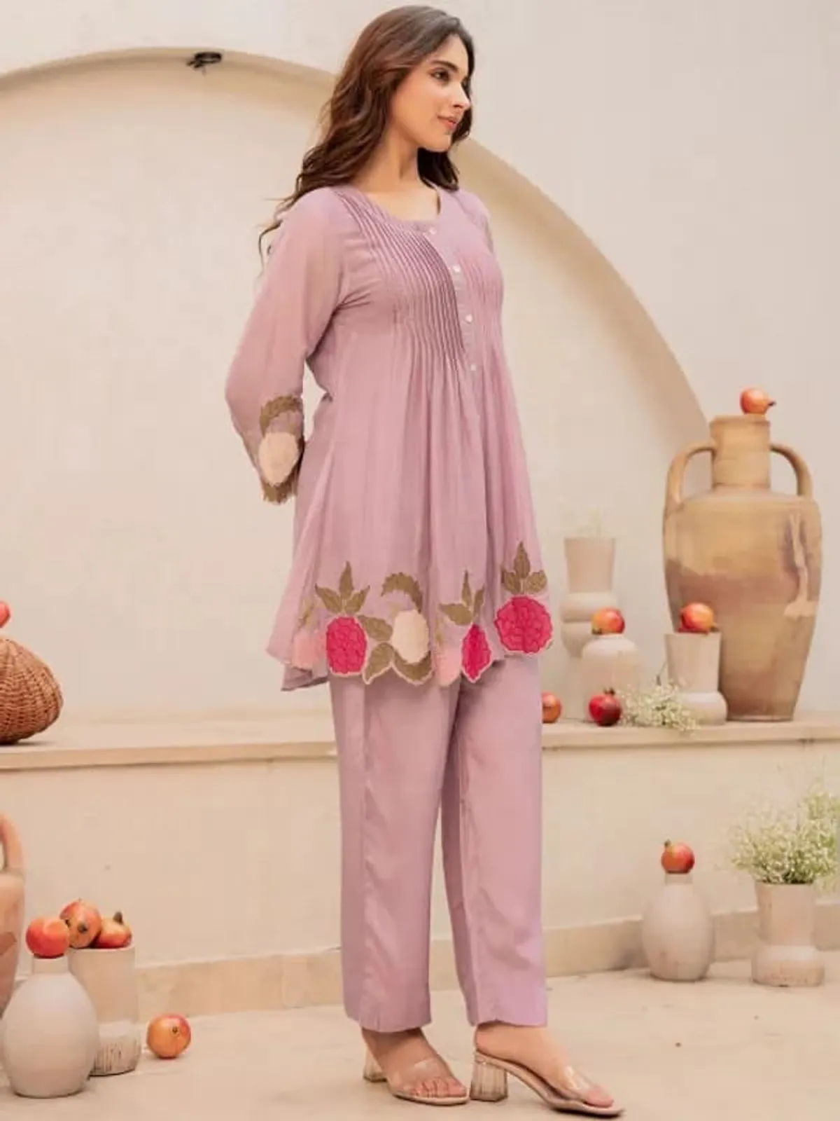 Pink Blue Floral Printed Casual Kurti